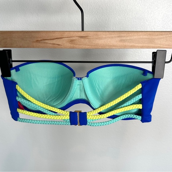 Victoria's Secret Strapless Bandeau Bikini Top Blue Underwire Padded 32C - Picture 3 of 8